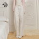 简约纯色直筒宽松阔腿裤 ALazyPig白色LOGO爱心绣花牛仔裤 女夏季