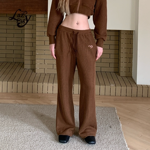 长裤 ALazyPig爱心logo直筒卫裤 宽松显瘦垂感休闲裤 新品 女25秋季