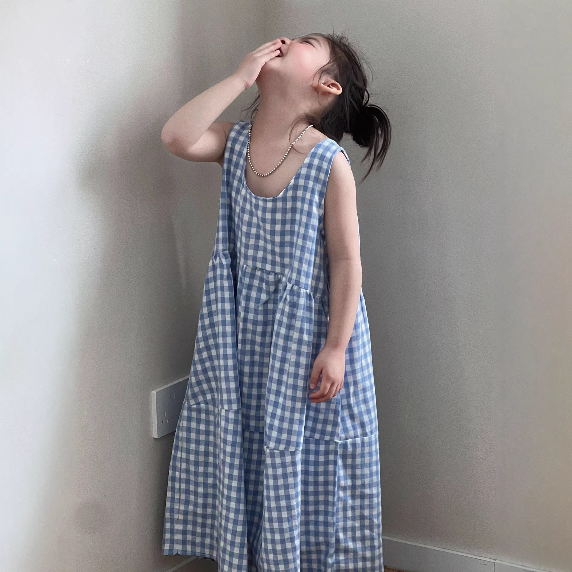 2026夏装新款女童清新格子森连衣裙