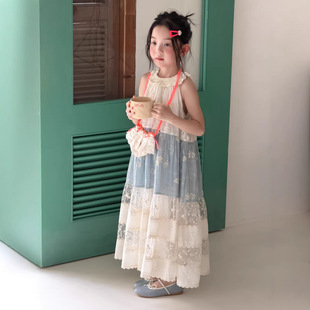 2026夏季新女童韩版甜美碎花拼接连衣裙儿童度假风仙女长裙背心裙