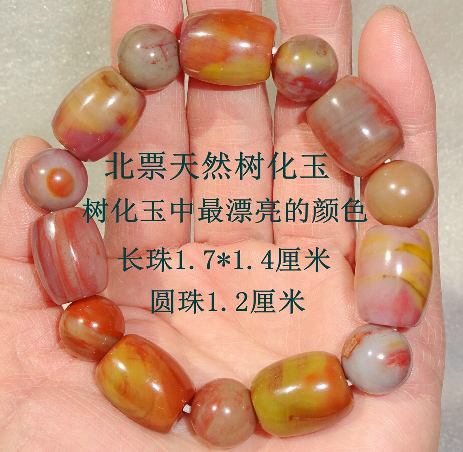 古生物奇石观赏石菊石化石硅化木树化玉稀有彩色木纹漂亮手串1069