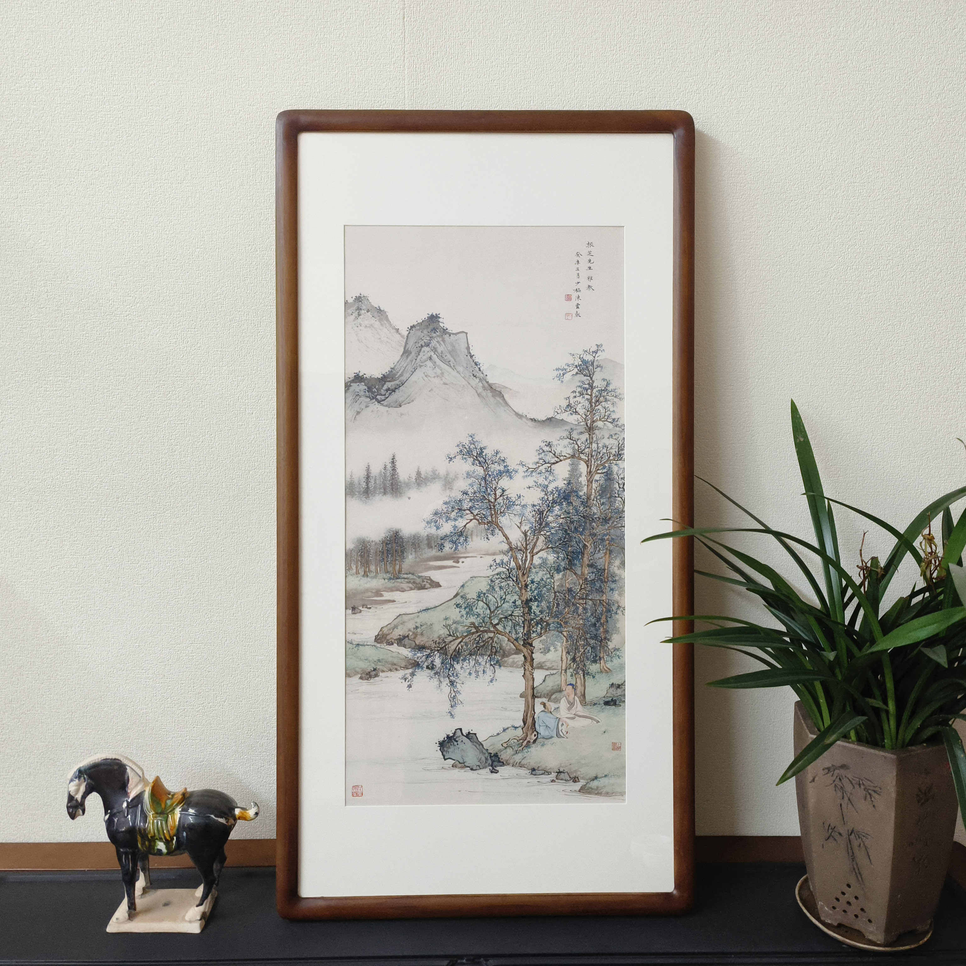 陈少梅春山论道图竖版山水画新中式装饰画客厅书房茶室中古风挂画