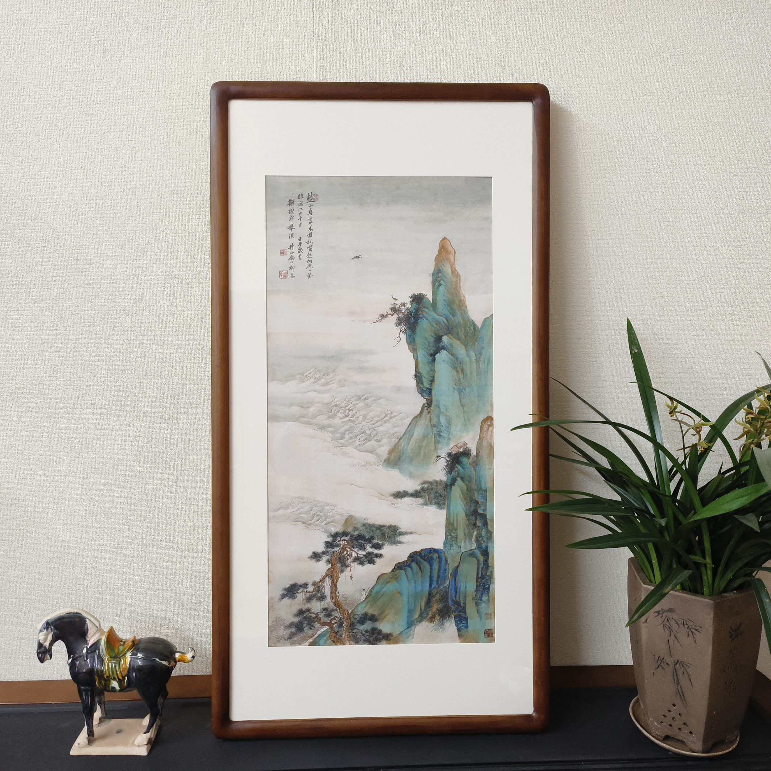 祁昆金碧青绿山水挂画新中式装饰画客厅玄关走廊尽头壁画茶室字画