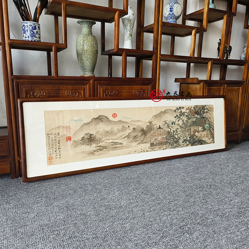 国画仿古山水画中式客厅背景墙横版装饰画办公室挂画名家唐寅字画