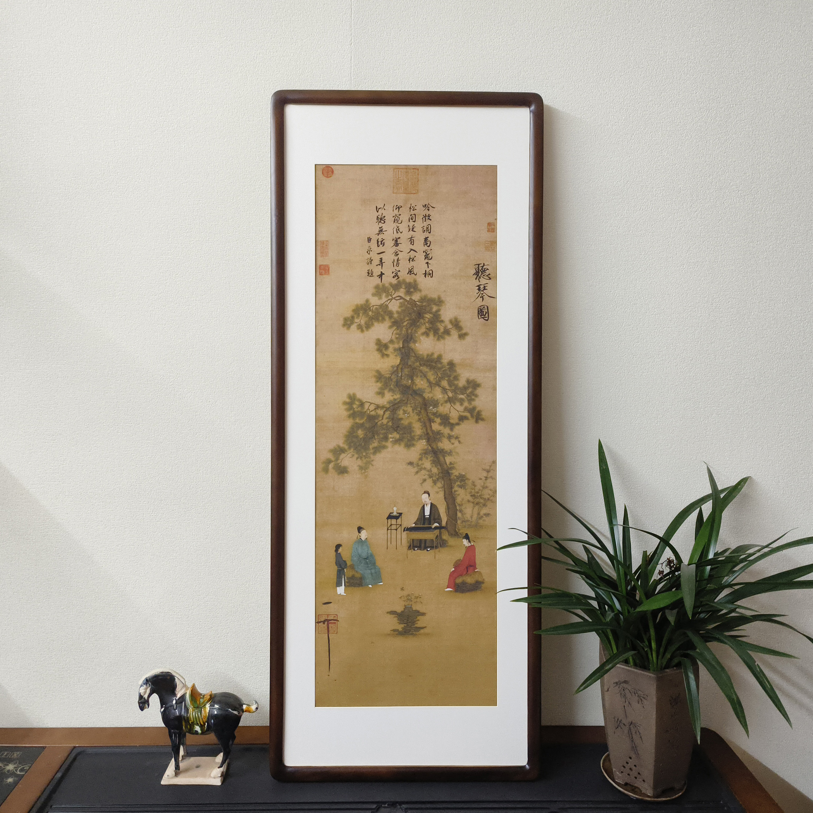 宋代美学赵佶听琴图名画新中式客厅玄关壁画书房茶室竖版复古挂画