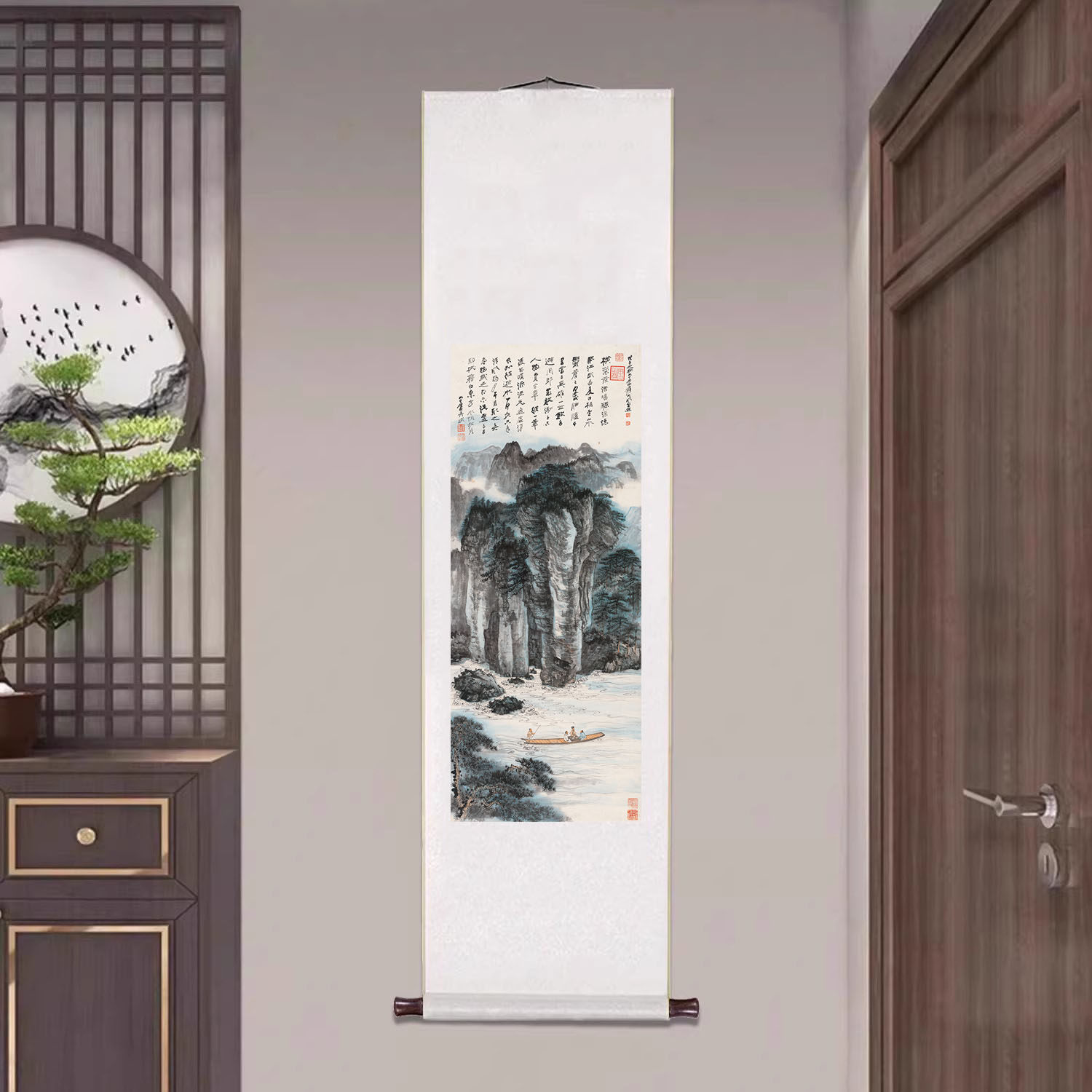 张大千赤壁图国画山水画竖幅卷轴字画客厅装饰画办公室背景墙挂画