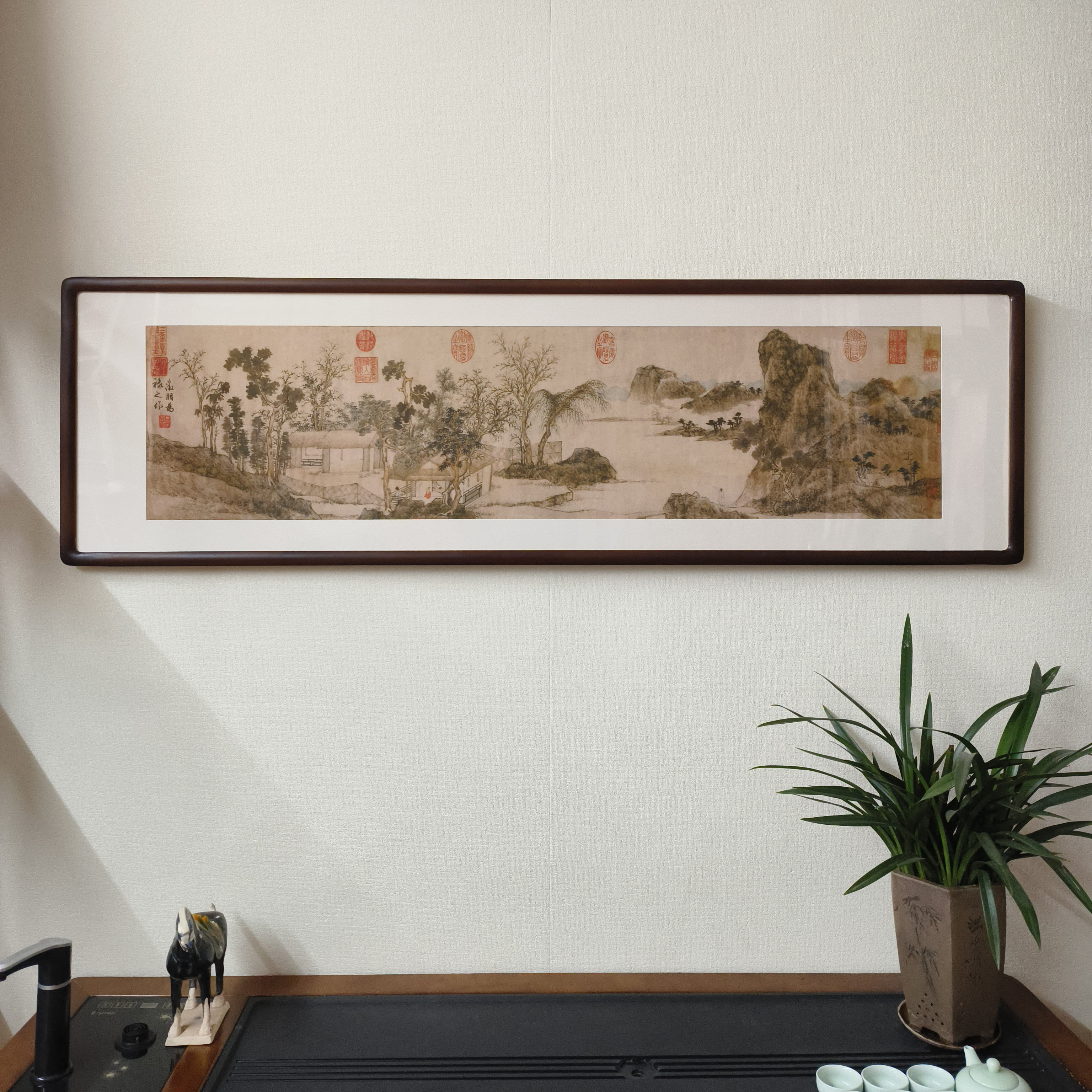 文征明林榭煎茶图国画山水画新中式客厅挂画书房茶室中古风装饰画