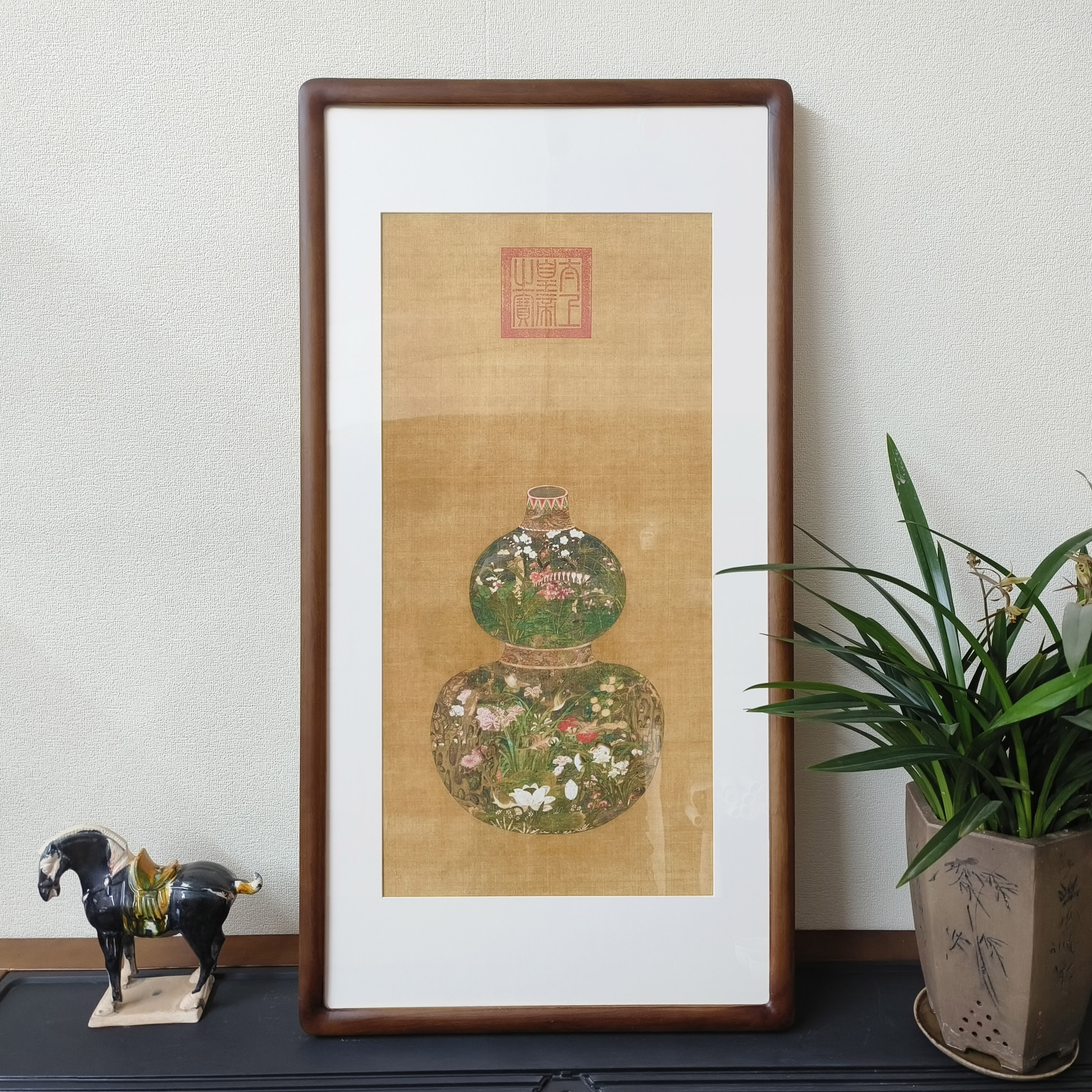 葫芦花瓶挂画新中式客厅玄关装饰画书房餐厅走廊过道寓意好的壁画
