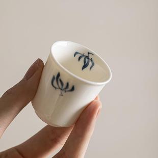 直销釉下彩手绘兰花茶杯陶瓷功夫茶具主人杯单杯白瓷家用品茗 新款