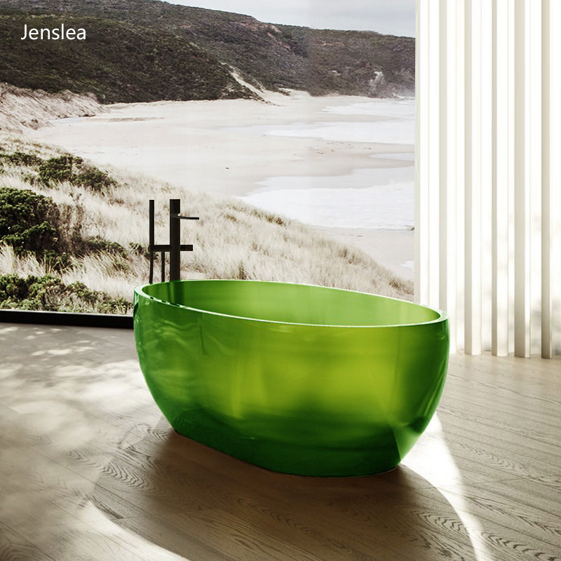 网红酒店别墅高级感创意彩色透明树脂人造石一体成型浴缸家用独立