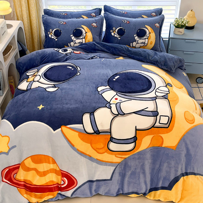 冬季牛奶绒单件被套加厚加绒毛珊瑚绒儿童男孩男童宇航员学生被罩