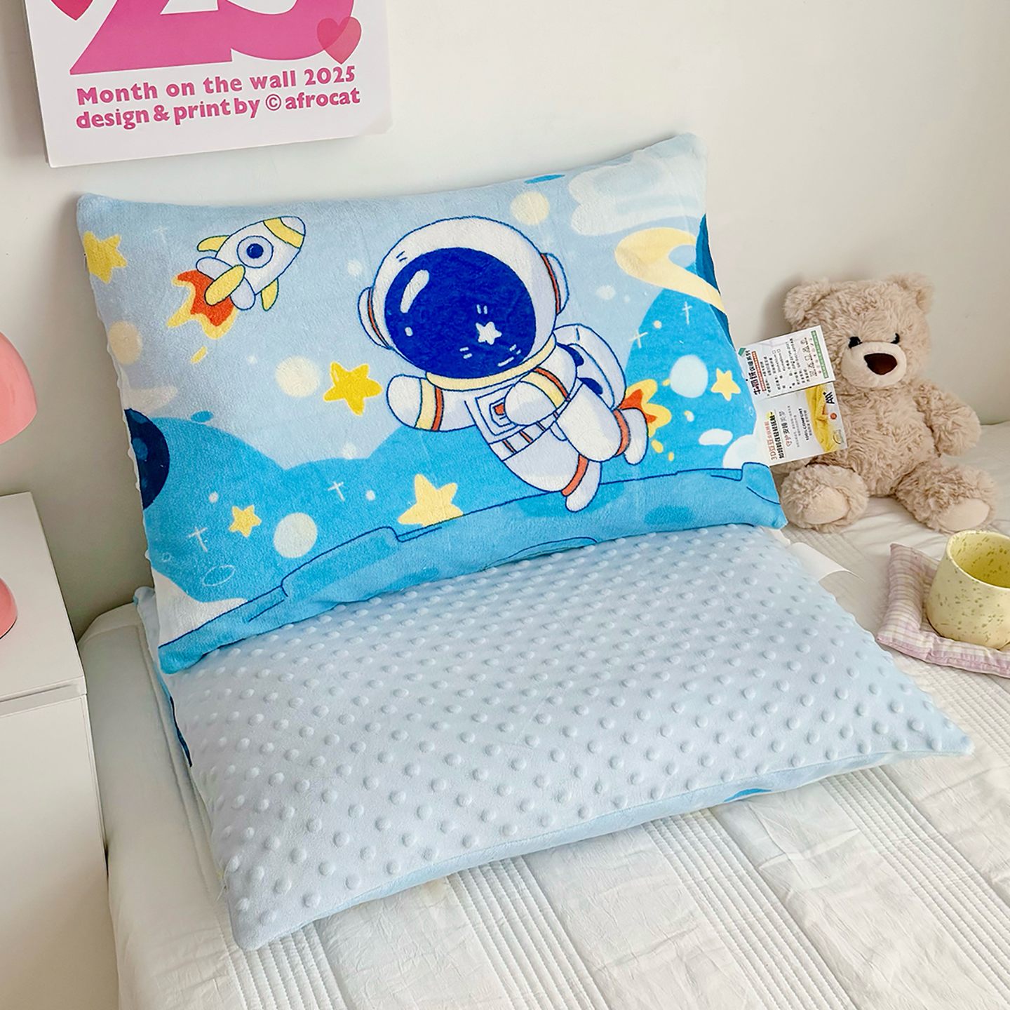 卡通牛奶绒儿童男孩男童宇航员豆豆绒枕套冬季加绒幼儿园小枕头套