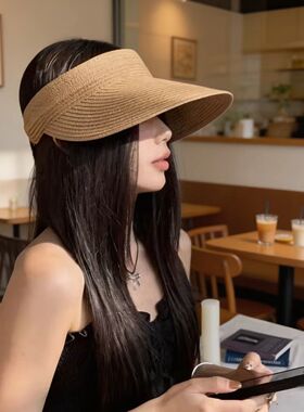 夏季空顶草编防晒大檐遮阳帽女