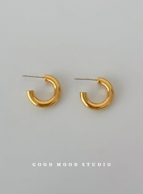 GMS经典款 通勤时尚光面c形耳环女几何耳饰小众设计感耳钉925银针