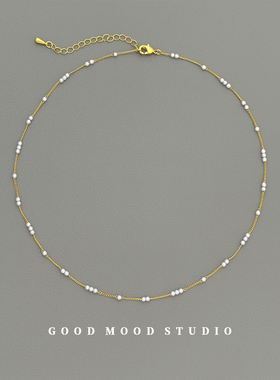 GMS艾莉丝 法式小米珠串珠项链女设计感小珍珠隔珠极细锁骨链新款