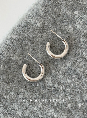 GMS经典款 高级气质hop风c形耳环新款几何光面耳饰耳钉银针极简女