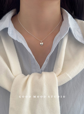 GMS爱丽丝 简约个性ins风立体爱心项链女925银小众桃心甜美锁骨链