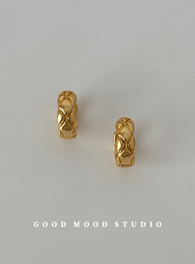 GMScoco小姐 小众高级感百搭耳扣菱纹耳环新款爆款通勤女金属耳圈