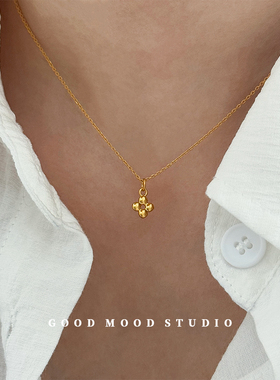 GMS都市女孩 简约气质四叶草项链纯银高级感小圆珠十字锁骨链颈链