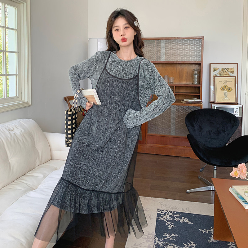 现货甜辣设计感小众独特金丝闪光连衣裙两件套2C282-812P105K158,女装连衣裙,2C282