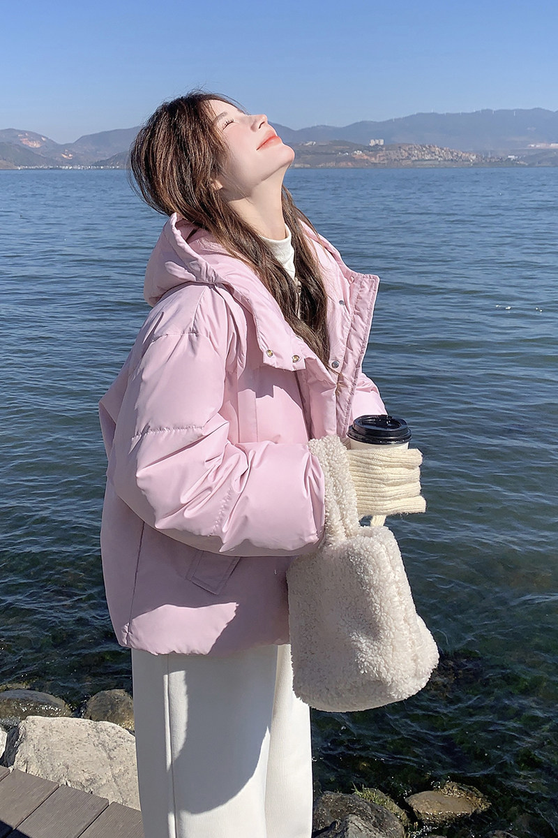 温柔风紫色短款羽绒服女冬季新款小个子白鸭绒学院风面包服甜美,女装羽绒服,2C282