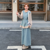现货复古设计感波点拼接假两件牛仔套装女2C282-970P175K258，女装套装/套裙，2C282