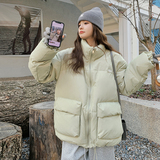 立领面包服羽绒服女冬新款学院风洋气宽松加厚减龄白鸭绒短款外套，女装棉衣/棉服，2C282