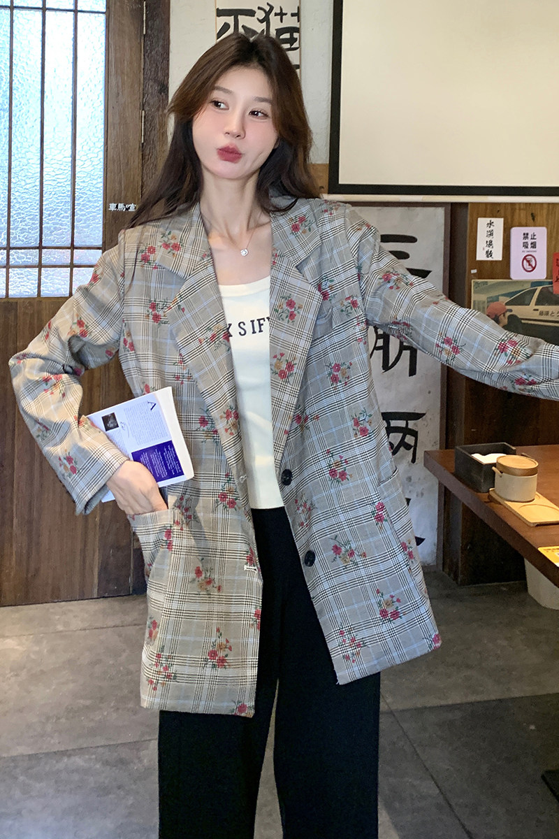 现货印花格纹小西装外套2C282-836P125K178,女装西装,2C282