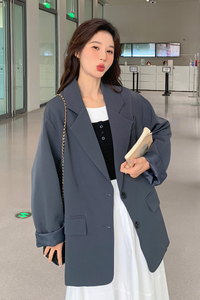 百搭炸街灰色西装外套女2025春季新款韩版宽松休闲小个子西服上衣图片