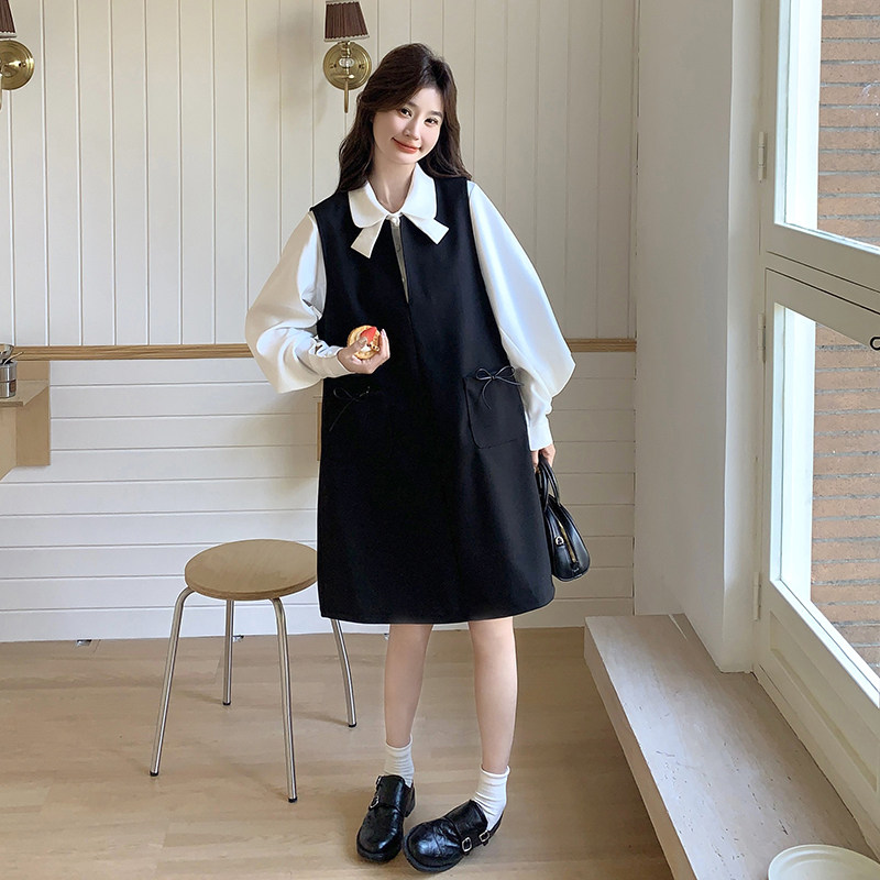 黑色小香风背带裙套装女2025春秋新款小个子白色衬衫显瘦两件套潮,女装套装/套裙,2C282
