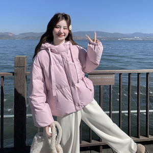 温柔风紫色短款羽绒服女冬季新款小个子白鸭绒学院风面包服甜美图片