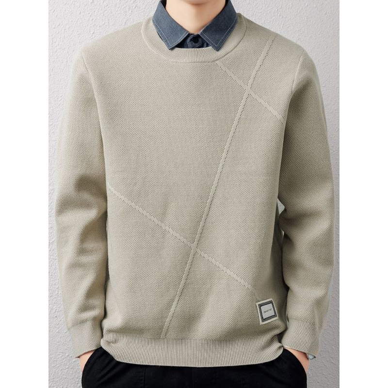 高端假两件衬衫领男士毛衣秋冬季2025新款线衣加绒保暖打底针织衫