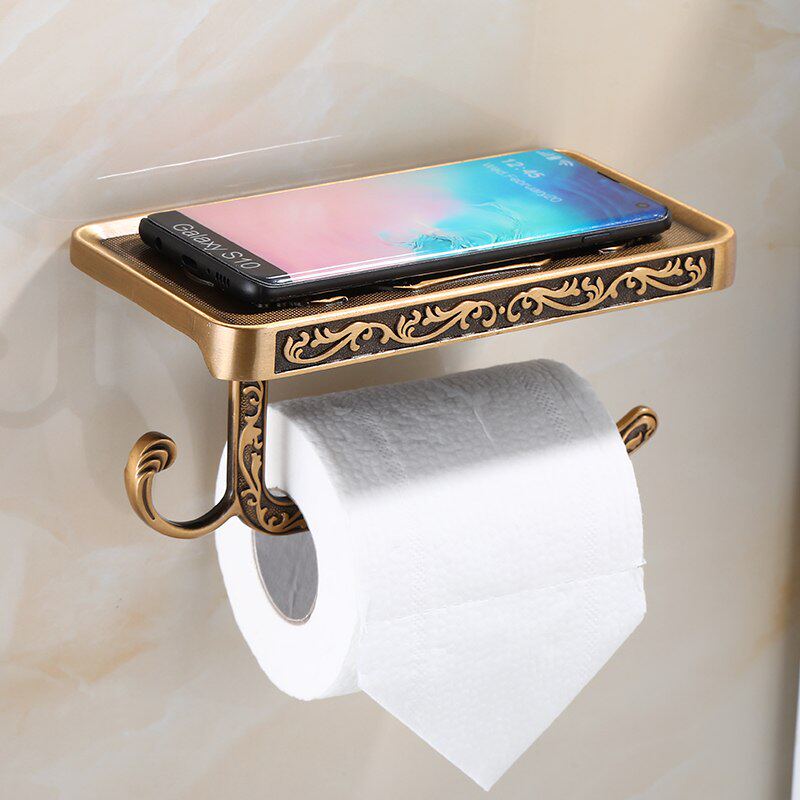 欧式仿古全铜纸巾盒卫生间纸盒纸复古厕所纸盒架打孔免抽纸巾厕卷