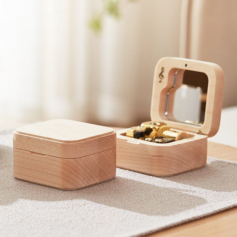 初心木质音乐盒发条式音乐拇指八音盒木制沙比利琴蘑菇音乐盒