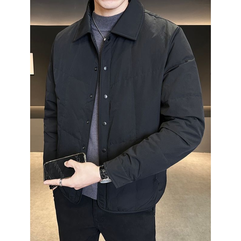 轻薄款羽绒服男冬季2025新款潮流翻领短款高级感冬天90白鸭绒外套