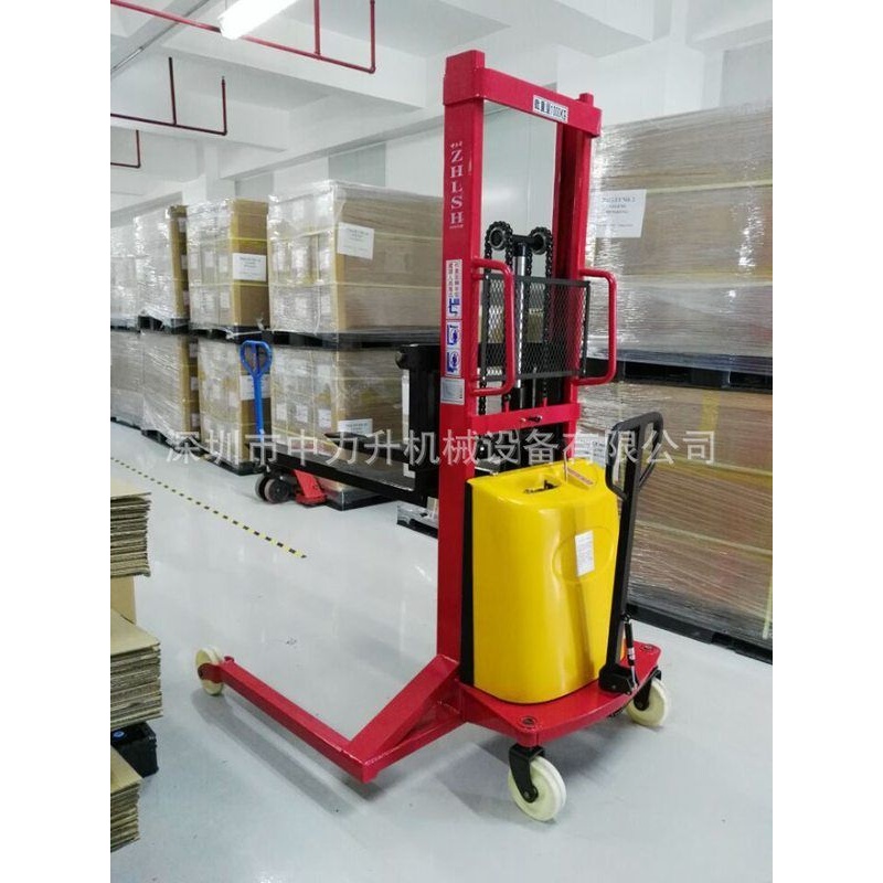 宽支脚半电动堆高车 加宽货叉堆高机 升高车 电动装卸叉车