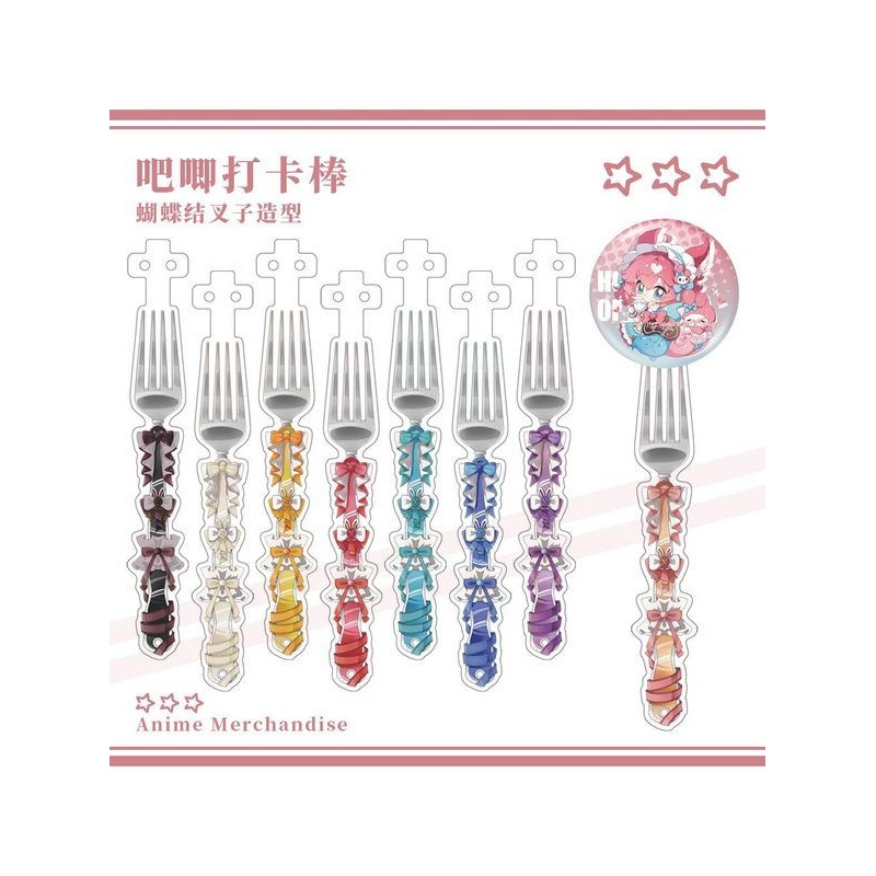 原创同人徽章蝴蝶结叉子吧唧打卡棒谷子打谷棒亚克力粉色紫色蓝色
