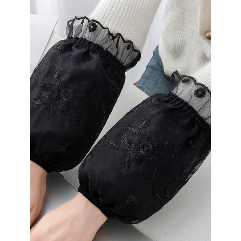 蕾丝袖套女短款黑色羽绒服专用套袖工作办公室袖头冬季防脏护袖口