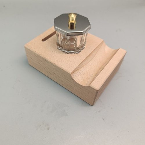 纯实木升级版墨水座 英文书法蘸水笔架笔搁可密封携带玻璃樽胡