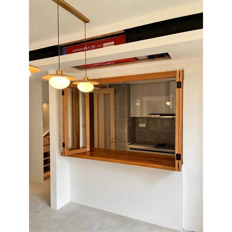 左右折叠窗实木窗厨房咖啡蛋糕店室内窗隔断窗上下推拉折叠窗