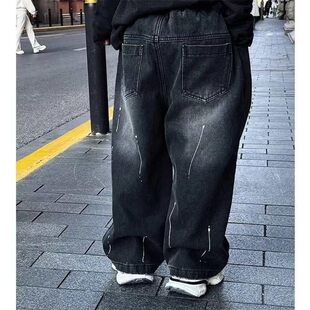 男童洋气潮流泼墨牛仔裤2025秋冬儿童潮流酷直筒裤日系痞帅休闲裤