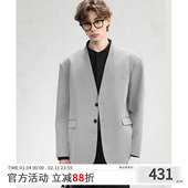 CAKUNTA 型春秋单西 版 通勤简约无领垫肩休闲西服 宽松廓形时装