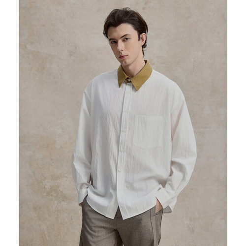 CAKUNTA莱赛尔纤维异色领衬衫