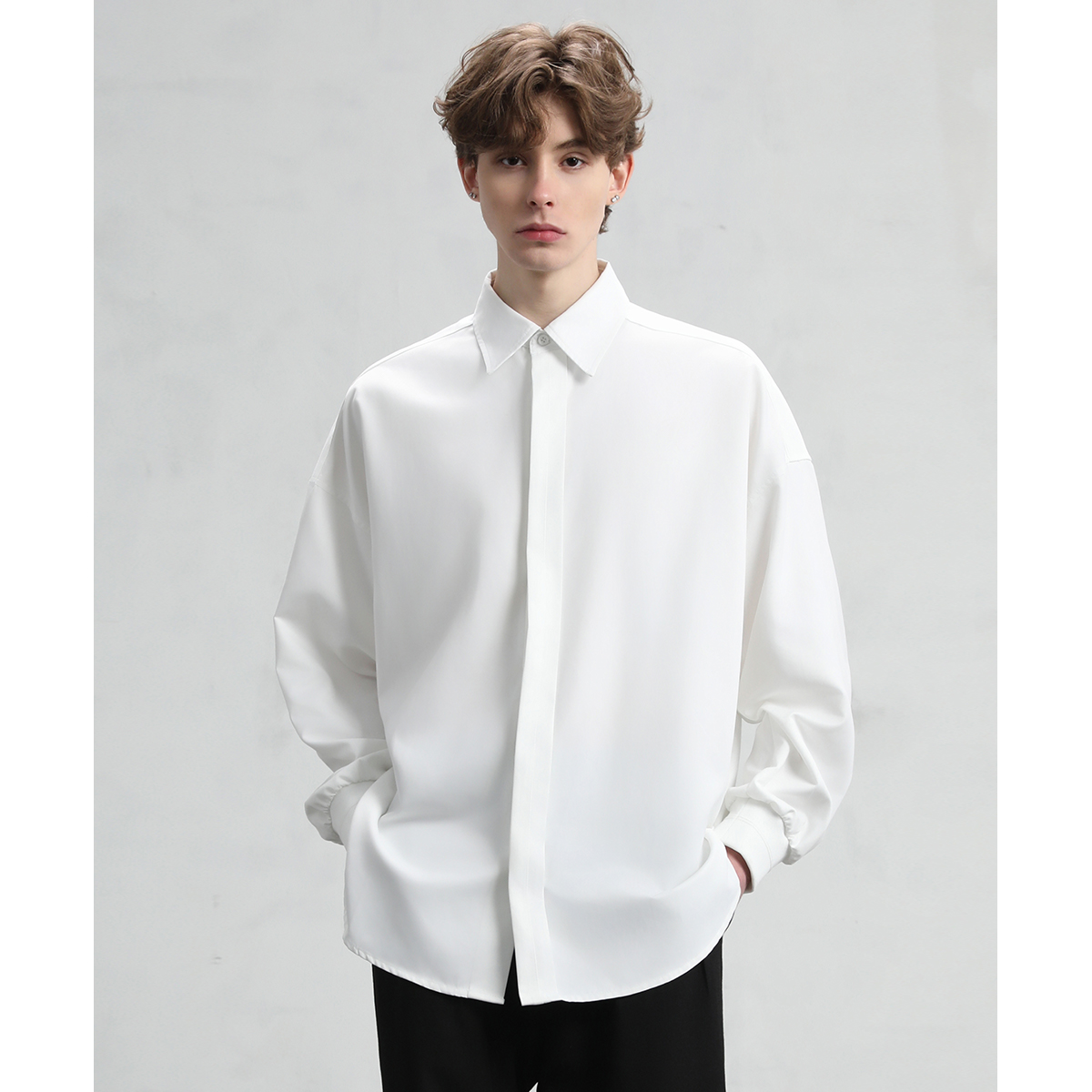 CAKUNTA 老钱风'科技高柔棉简约高街廓形高级感衬衫 罗口袖