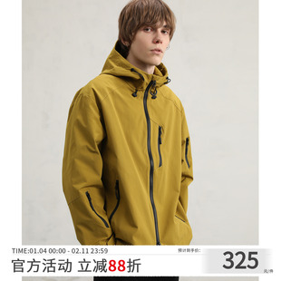 CAKUNTA 都市休闲 微格纹肌理科技冲锋衣’可调节松紧连帽夹克