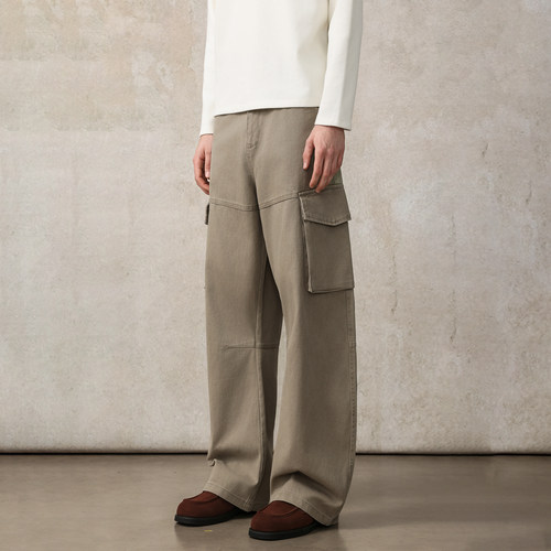 CAKUNTA重磅全棉做旧弯刀工装裤