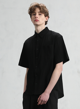 CAKUNTA 清凉肌理感天丝短袖衬衫 宽松微落肩不规整褶皱不显沉闷