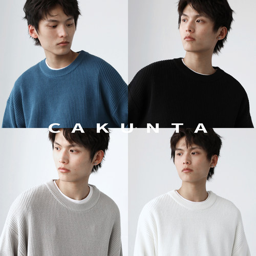 CAKUNTA 坑条纹理厚实有型，粗针纺织宽松毛衣 套头落肩袖针织衫 - 封面