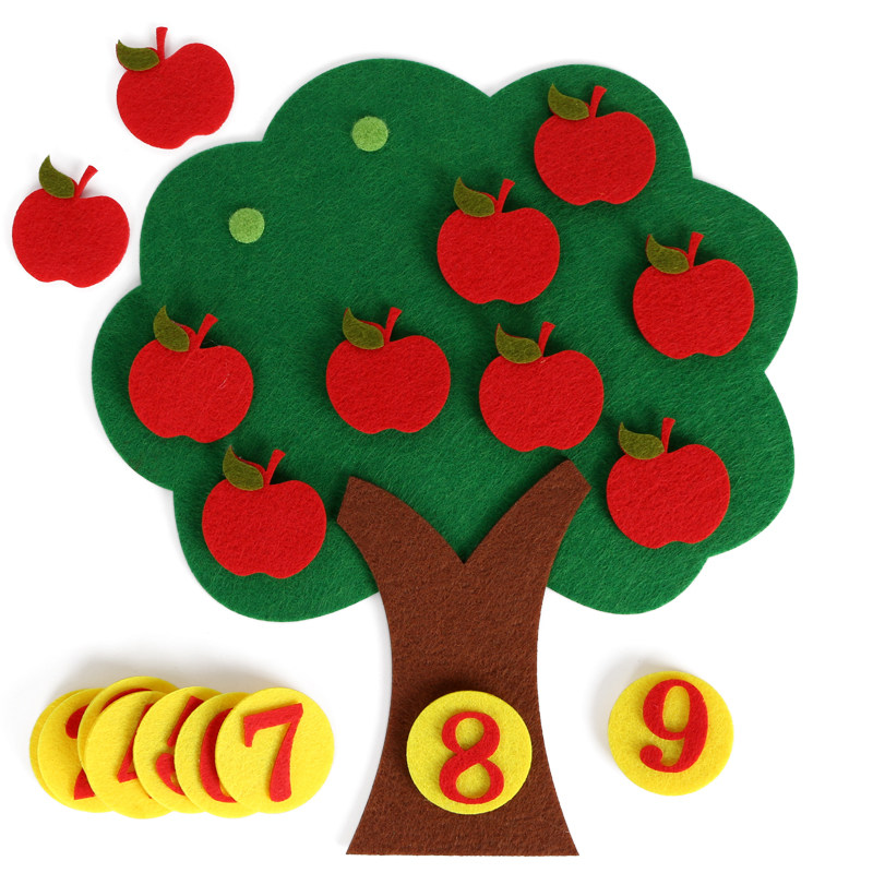 幼儿园数学区不织布数字苹果树认识1-10自制数数益智玩教具材料包