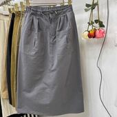 抽绳松紧腰大口袋百搭显瘦中长款 款 A字裙 半身裙女夏季 欧货工装